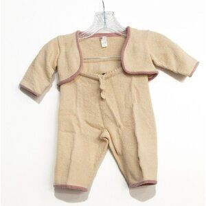 Empress Baby Girls Beige Cotton Knit Cardigan Sweater Pants Set 6-12 M NWT